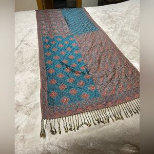 Oversized Fall Blanket Scarf Wrap Shawl Fringe Trim Turquoise Red Floral